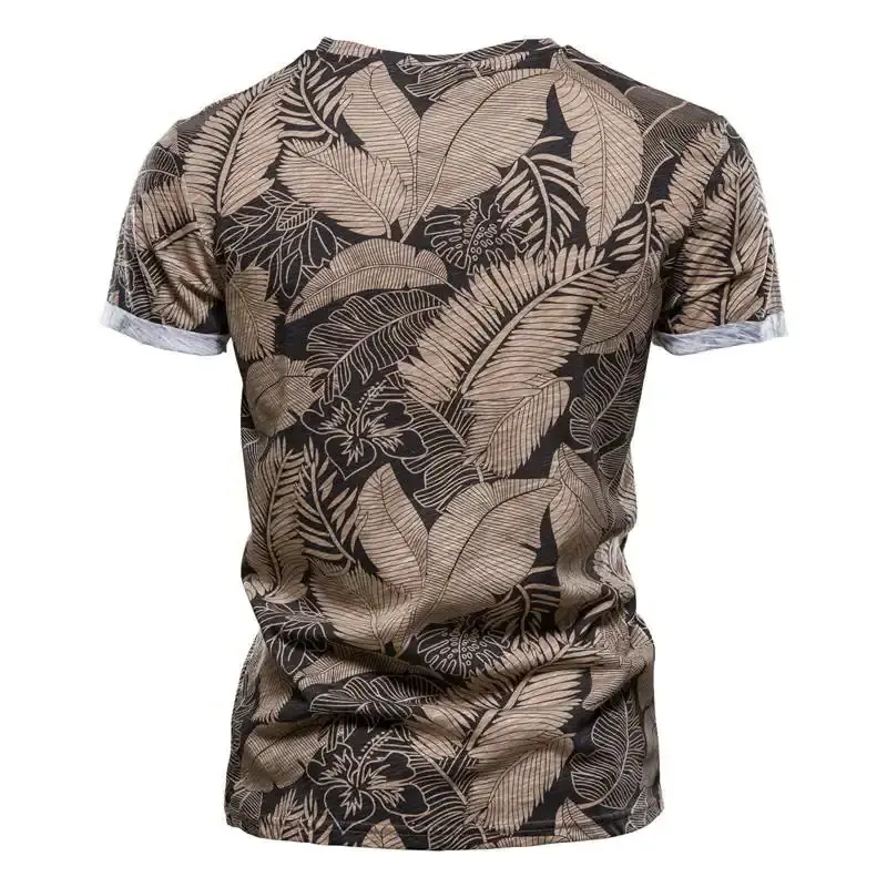 New Casual Men's Summer Slim Short-sleeved Beach 100% Cotton T shirt Men Printed Sports Men's T-shirt