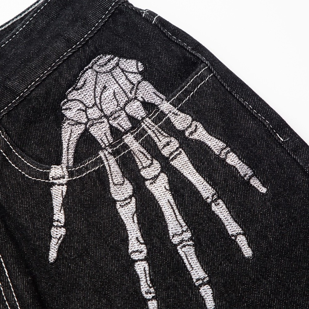 2023 Custom Men Fashion Jeans Baggy Straight Embroidered  skeleton Logo MenS Jeans Pants