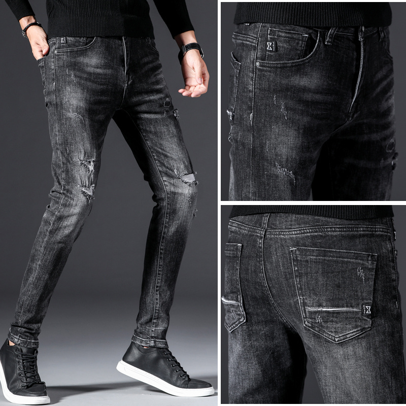 OEM american style fat men Fashion black acid wash biker denim jeans for ma turkish jeans