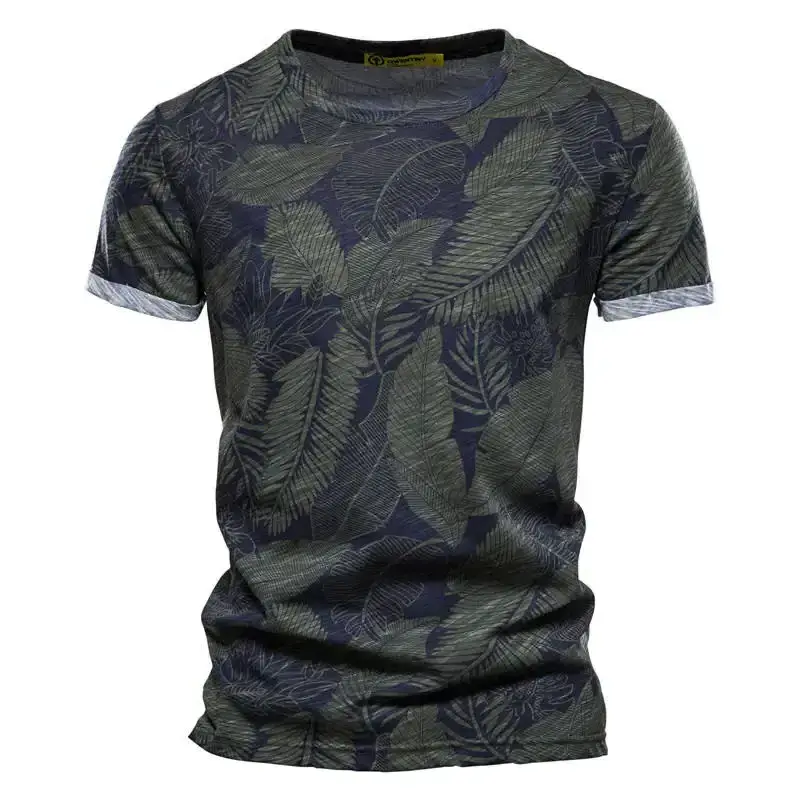 New Casual Men's Summer Slim Short-sleeved Beach 100% Cotton T shirt Men Printed Sports Men's T-shirt