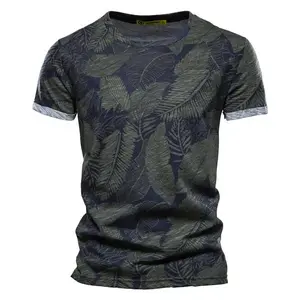 New Casual Men's Summer Slim Short-sleeved Beach 100% Cotton T shirt Men Printed Sports Men's T-shirt