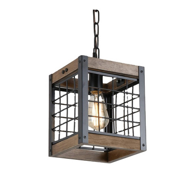 Industrial Wood Metal Farmhouse Chandelier Dinning Room Hanging Ceiling Light Rustic Kitchen Pendant Lighting Fixture