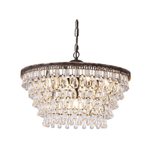 6-Light 5 Tiers Farmhouse Crystal Light Modern Foyer Hanging Bronze Ceiling Lighting Fixture Crystal Chandelier