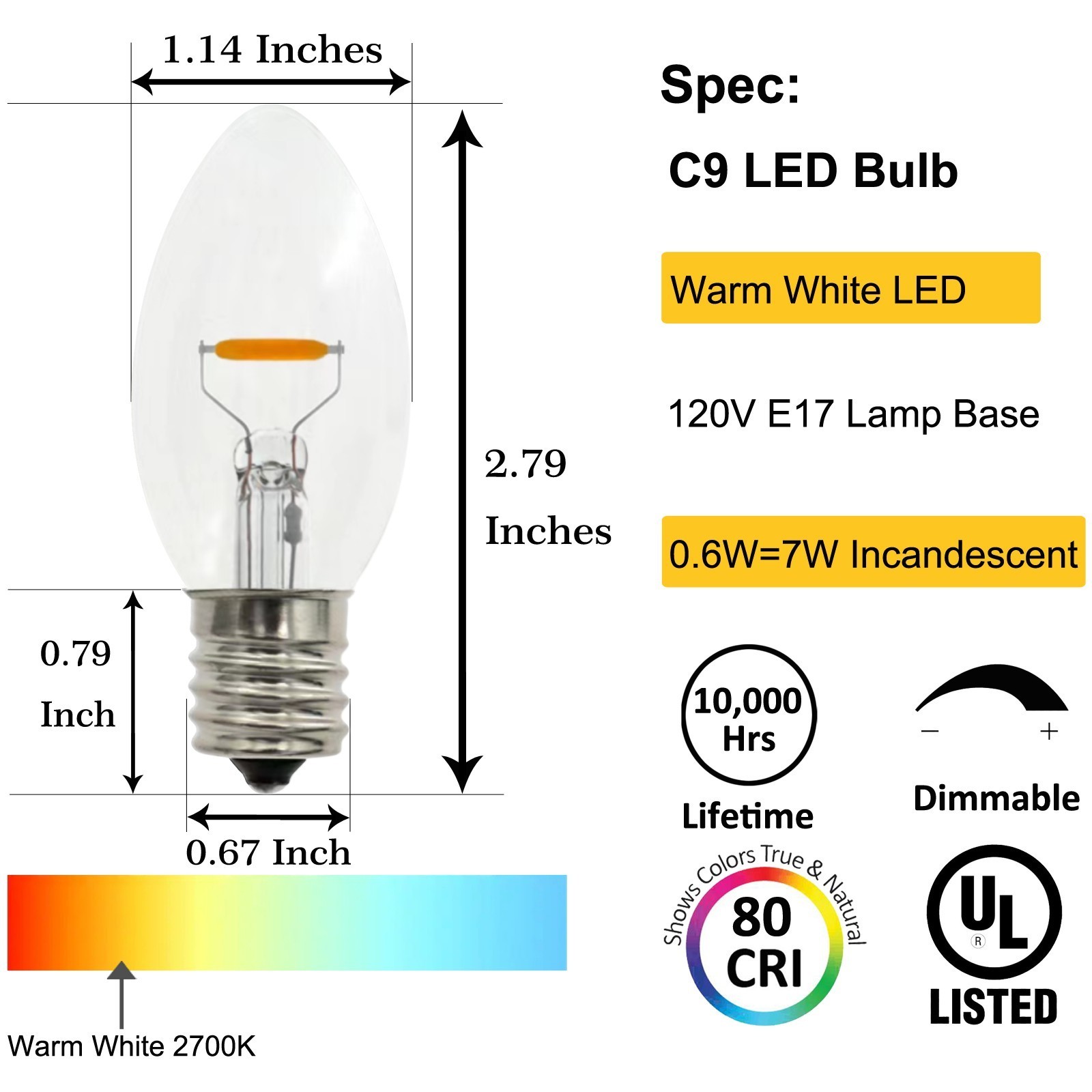 Most popular colorful Christmas light c9 led filament bulb color filament with E17 base