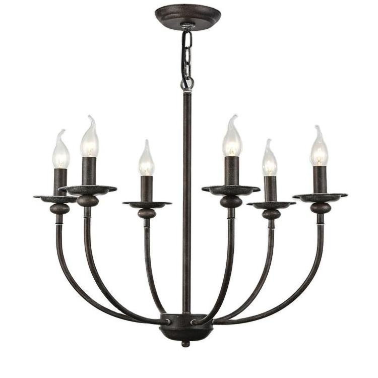 6 Lights French Country Chandelier Rust Arms Iron Finish Farmhouse Chandelier Hanging Lamp Dining Kitchen Living Room