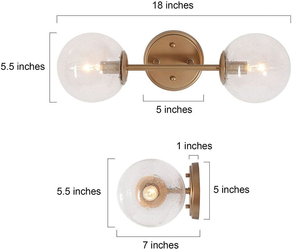 2 Light Gold Bathroom Light Fixtures Modern Vanity Light Wall Sconce with Superior Seeded Glass Globe