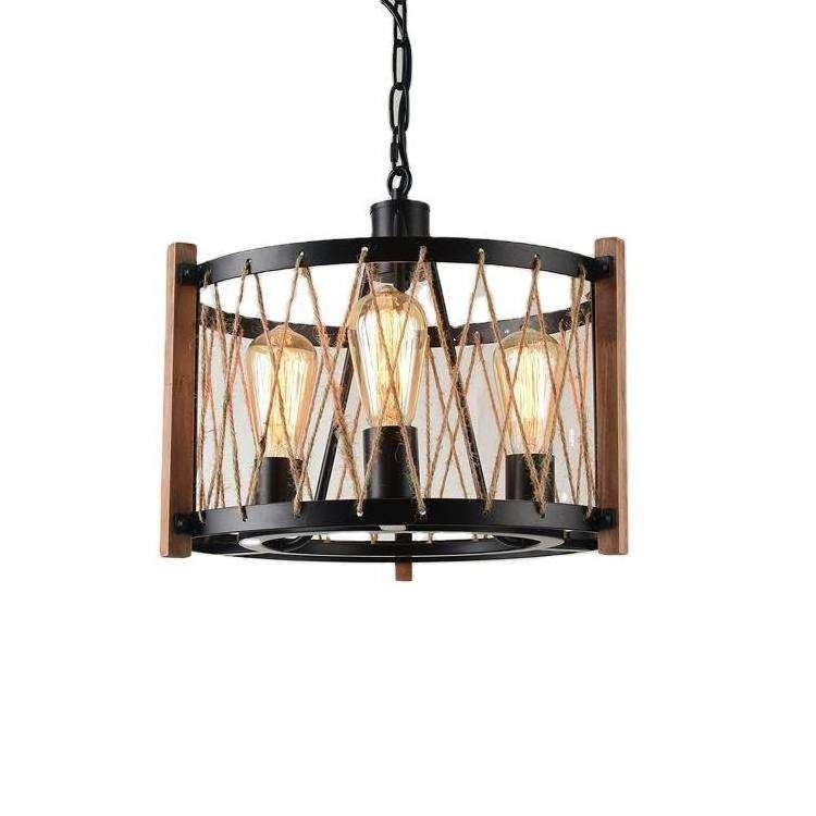 Modern Farmhouse Wood Chandelier 3-Light Dining Room Lighting Fixtures Hanging Rectangular Chandelier Light Fixture