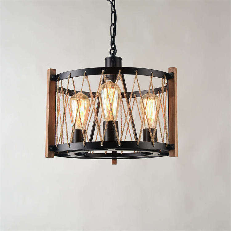 Modern Farmhouse Wood Chandelier 3-Light Dining Room Lighting Fixtures Hanging Rectangular Chandelier Light Fixture