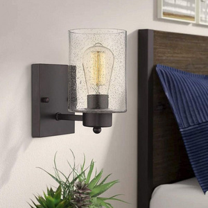 One Light Indoor Wall Light Fixture in Oil Rubbed Bronze with Clear Seeded Glass Modern Farmhouse Wall Sconce