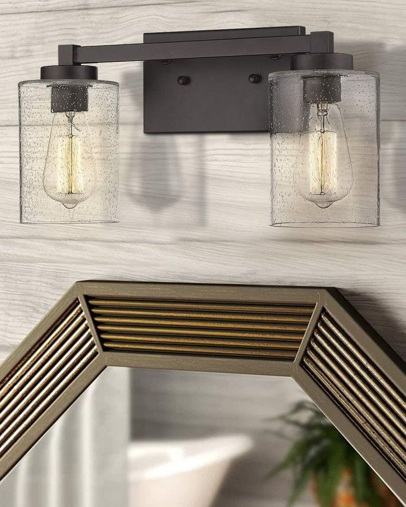 2 Light Oil Rubbed Bronze Bathroom Vanity Lights Retro Wall Sconce with Clear Seeded Glass wall lights for home indoor