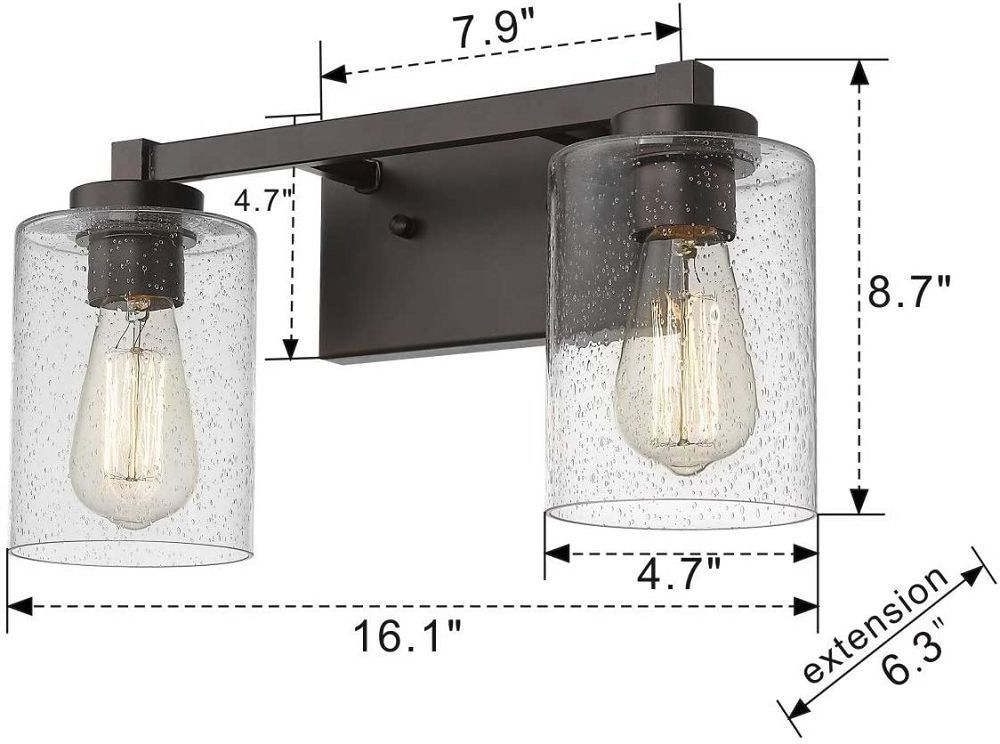 2 Light Oil Rubbed Bronze Bathroom Vanity Lights Retro Wall Sconce with Clear Seeded Glass wall lights for home indoor