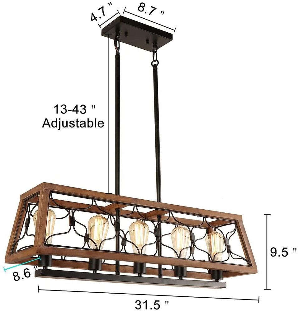 5-Light  lron Wood Rectangle Rustic Chandelier Farmhouse Kitchen Island Lighting for Dining Room high quality light