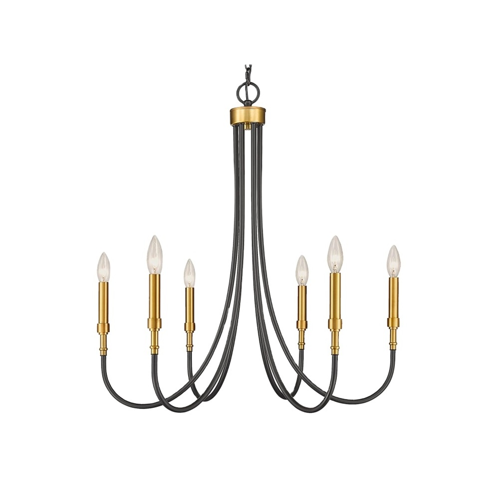 Brass Large Metal Pendant Lighting Fixture for Dining Living Room Black and Gold 6-Light Farmhouse Chandelier