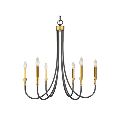 Brass Large Metal Pendant Lighting Fixture for Dining Living Room Black and Gold 6-Light Farmhouse Chandelier