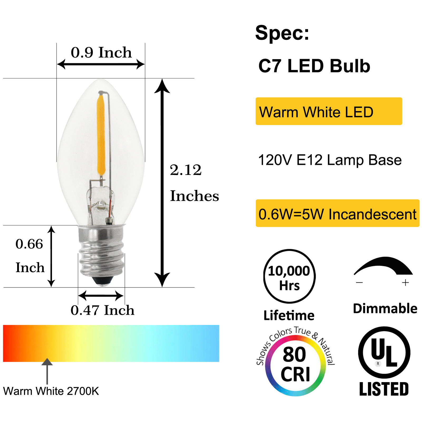 C7 Led Filament Bulb Edison Lamp Indoor Decoration Lighting E12 0.6W Filament led Bulb