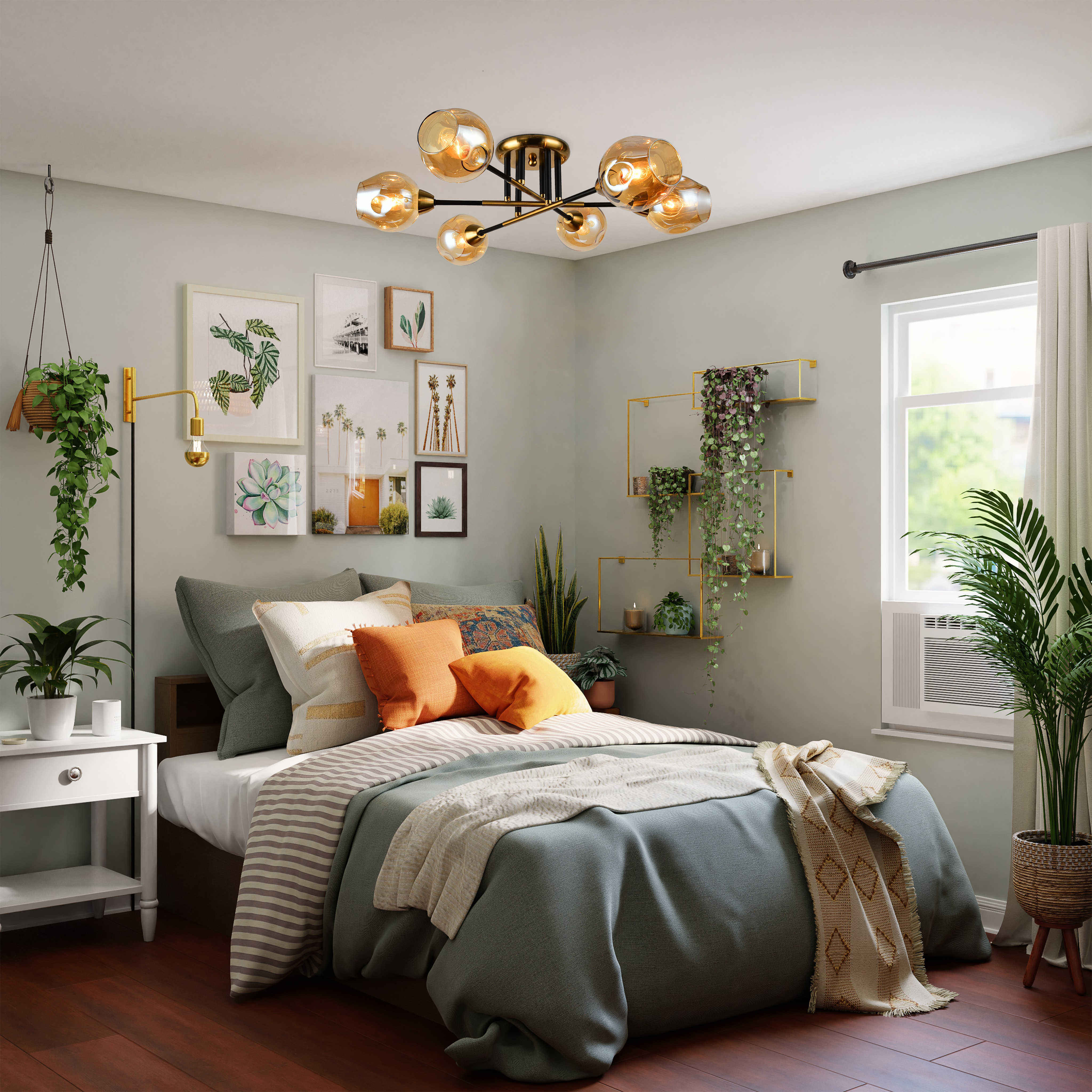 Bedroom Living Room Glass Semi Flush Mount Ceiling Mounted Gold Light Fixtures Modern Sputnik Chandelier