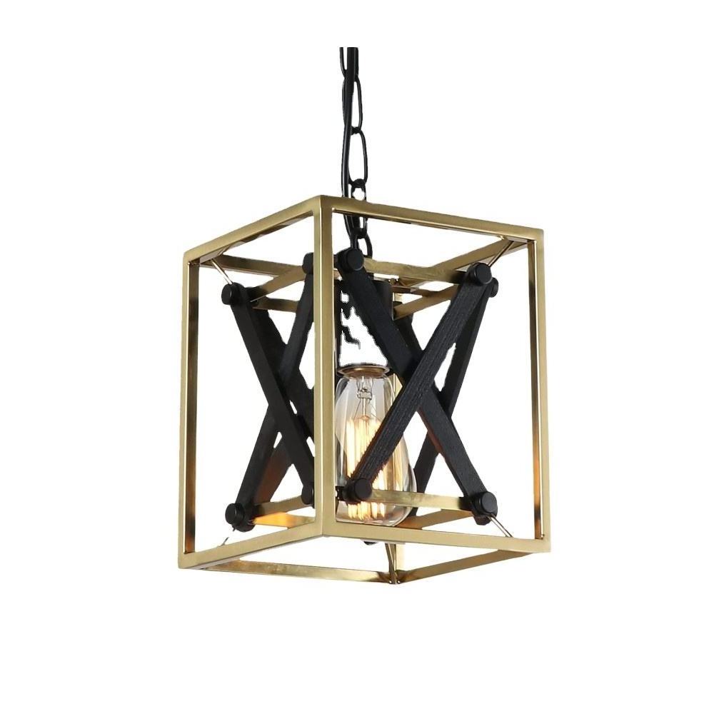 1-Light Metal Cage Lighting Fixture Square Industrial Pendent Light for Kitchen Island Foyer Hallway simplicity dining room