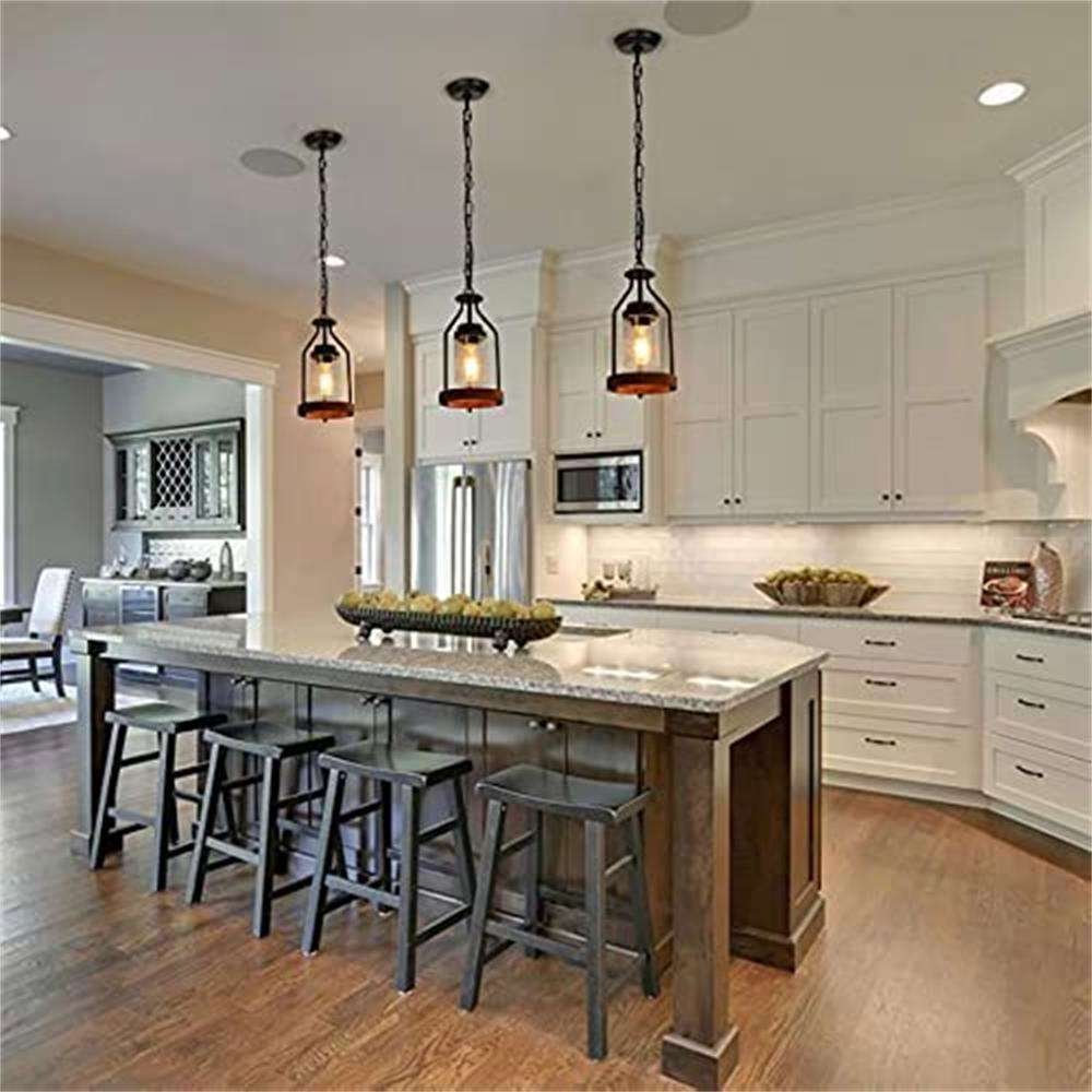 Simple Farmhouse Kitchen Hanging Ceiling Light with Glass Shade for Bedroom Island Retro Pendant Lighting Fixture