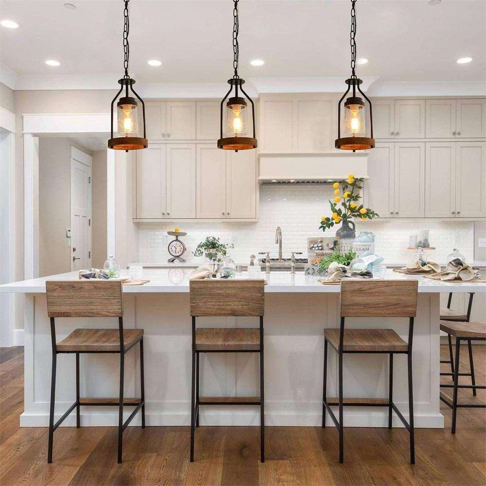 Simple Farmhouse Kitchen Hanging Ceiling Light with Glass Shade for Bedroom Island Retro Pendant Lighting Fixture