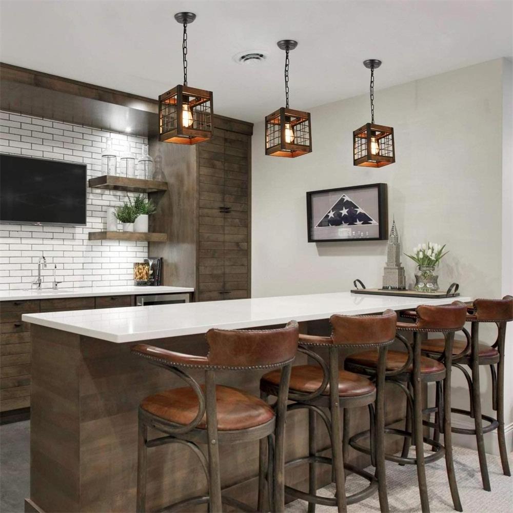 Industrial Wood Metal Farmhouse Chandelier Dinning Room Hanging Ceiling Light Rustic Kitchen Pendant Lighting Fixture