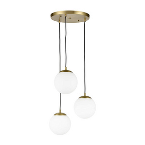 Brushed Brass and White Glass Globes Retro Mid Century Modern Style Chandelier 3-Light Pendant Lamp for Living Room