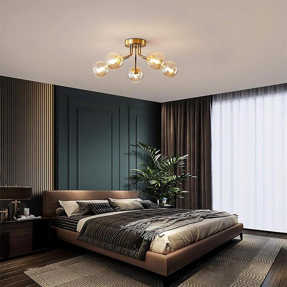 Bedroom Living Room Glass Flush Mount Ceiling Mounted Gold Light Fixtures Modern  Chandelier glass ball chandelier for room