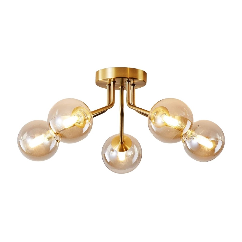 Bedroom Living Room Glass Flush Mount Ceiling Mounted Gold Light Fixtures Modern  Chandelier glass ball chandelier for room