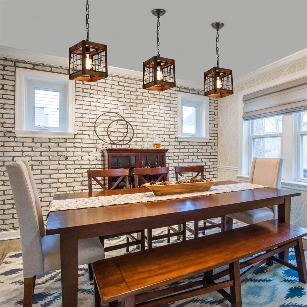 Industrial Wood Metal Farmhouse Chandelier Dinning Room Hanging Ceiling Light Rustic Kitchen Pendant Lighting Fixture