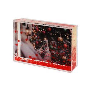 Factory custom acrylic water snow globe picture frames acrylic 2x3 instax mini glitter liquid photo frame