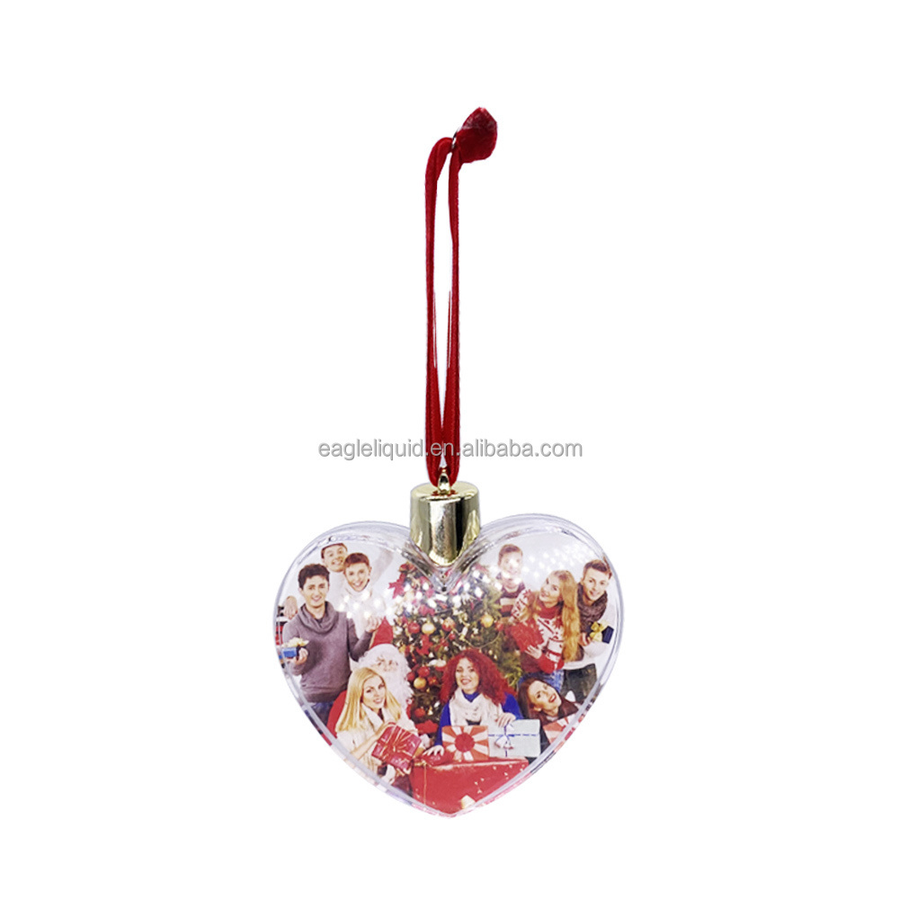 Merry Christmas Custom photo ornament christmas theme heart shape hanging baubles photo clear mini photo frame ornament