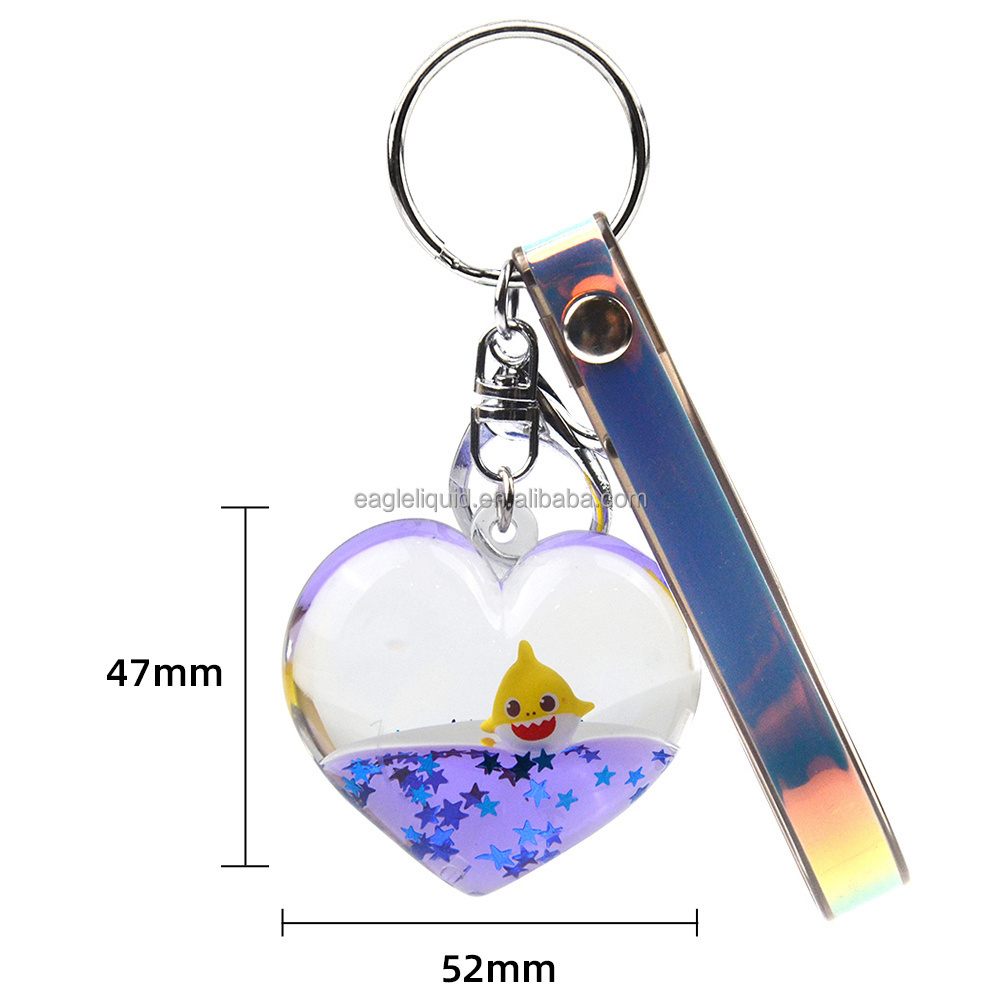 Custom liquid keychain blue heart floating stitch keyring 3d floating cute gift for girls liquid keychain