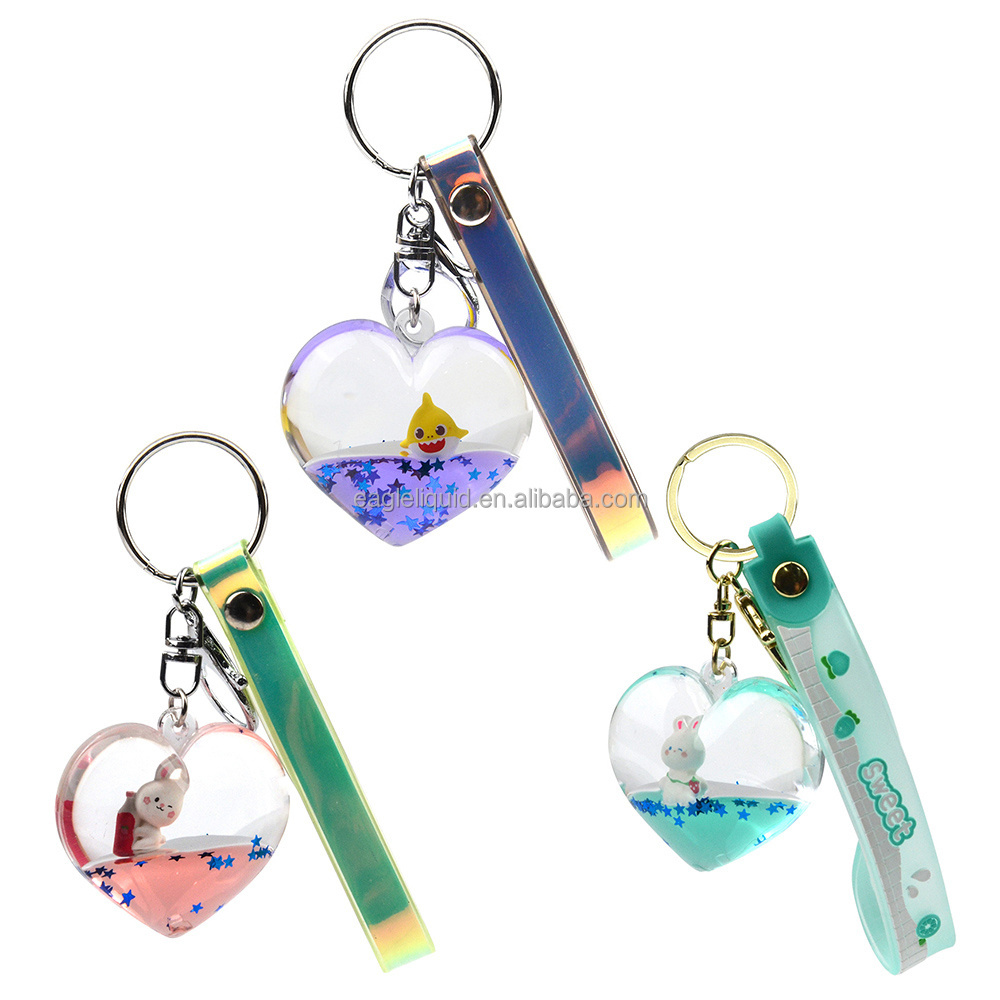 Custom liquid keychain blue heart floating stitch keyring 3d floating cute gift for girls liquid keychain