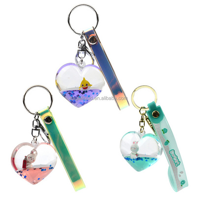 Custom liquid keychain blue heart floating stitch keyring 3d floating cute gift for girls liquid keychain