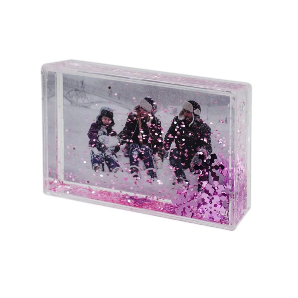 Factory custom acrylic water snow globe picture frames acrylic 2x3 instax mini glitter liquid photo frame