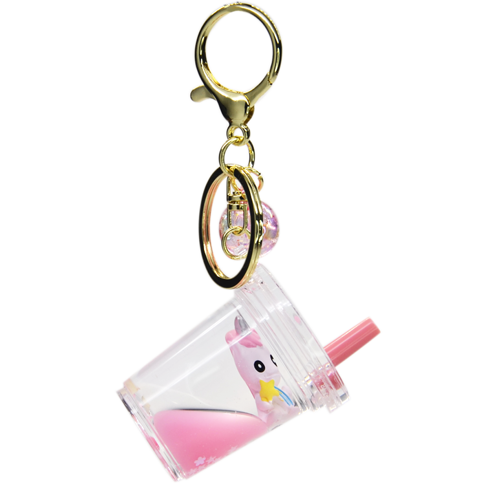 Custom Made Acrylic Quicksand Keychain Pendant Milk Tea Cup Stitch Liquid Keychain