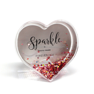 Hot Sale Clear Acrylic Heart Snow Globe Water Globe Heart Shape Picture Photo Frame For Home Desktop Decoration