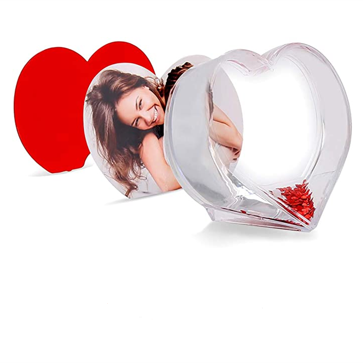 Hot Sale Clear Acrylic Heart Snow Globe Water Globe Heart Shape Picture Photo Frame For Home Desktop Decoration