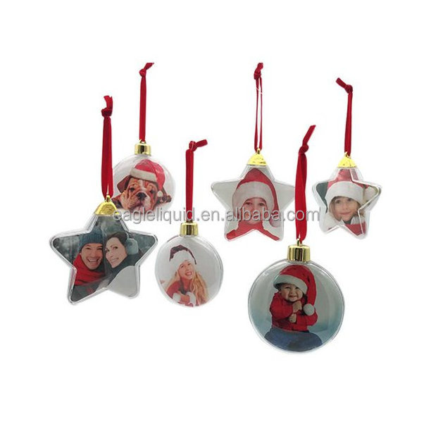 Merry Christmas Custom photo ornament christmas theme heart shape hanging baubles photo clear mini photo frame ornament