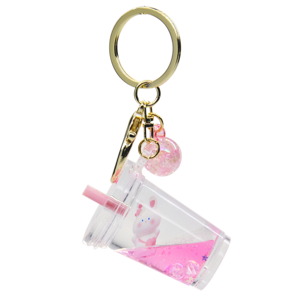 Custom Made Acrylic Quicksand Keychain Pendant Milk Tea Cup Stitch Liquid Keychain