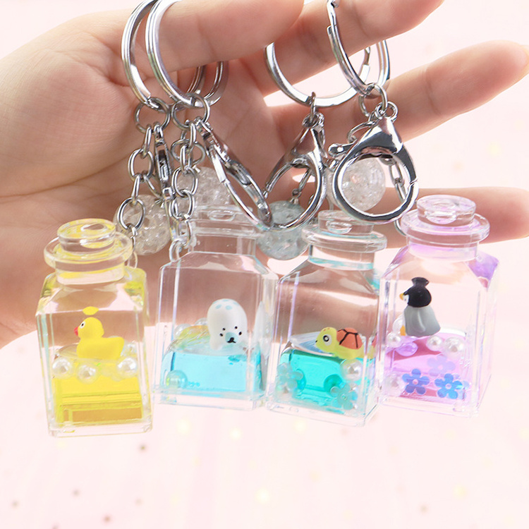 Cute 3D Penguin Floating Transparent Key Holders with Key Kawaii Key Chain Custom Liquid Keychain