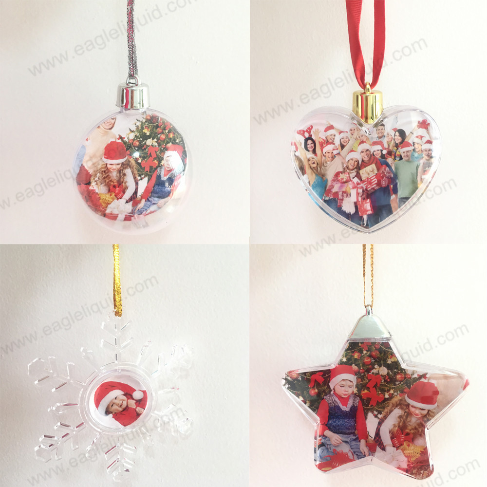 Merry Christmas Custom photo ornament christmas theme heart shape hanging baubles photo clear mini photo frame ornament