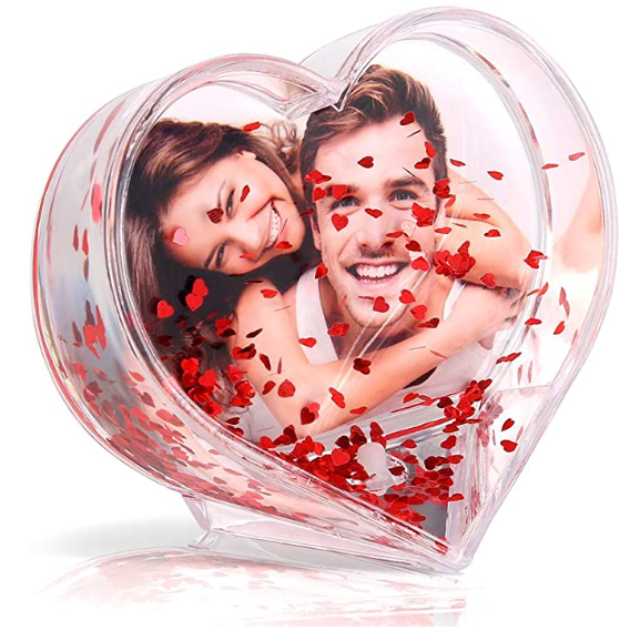 Hot Sale Clear Acrylic Heart Snow Globe Water Globe Heart Shape Picture Photo Frame For Home Desktop Decoration