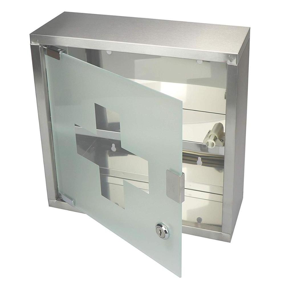 Medicine cabinet made of stainless steel with matt glass door lockable