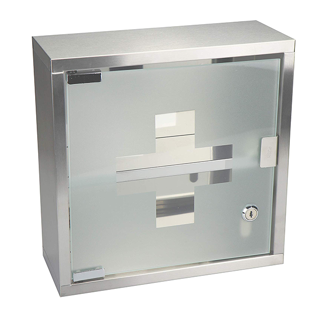 Medicine cabinet made of stainless steel with matt glass door lockable