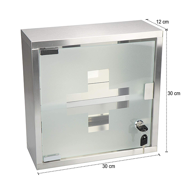 Medicine cabinet made of stainless steel with matt glass door lockable