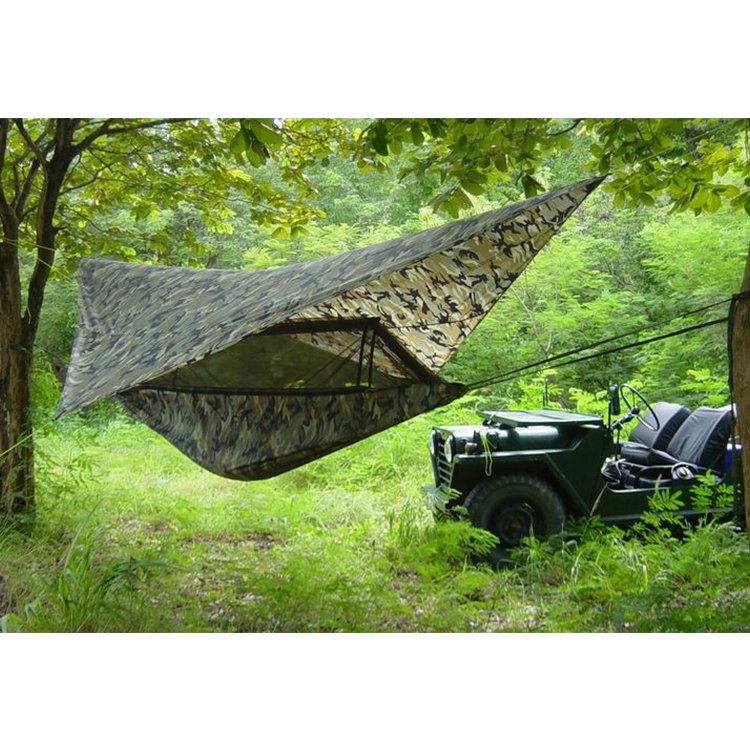 Camouflage Hammock and Tarp Suite OEM ODM Customized Nylon Hammock with Bug Mesh Tarp Set for Outdoor Camping