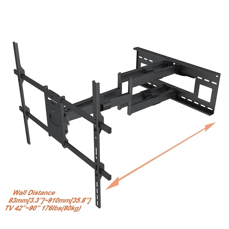 Universal led extendable arm,full motion long tv arm,flexible dual arm tv wall mount bracket