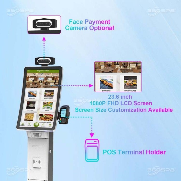 360SPB SFP23A Touch Screen Self Service Kiosk Stand Free Standing Kiosk Self Service For Retail Ordering Payment Kiosk