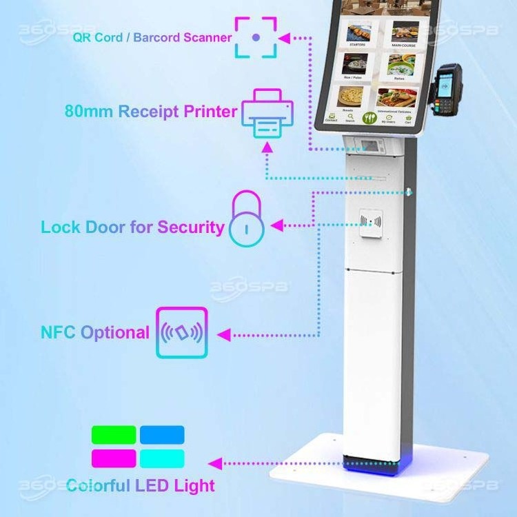 360SPB SFP23A Touch Screen Self Service Kiosk Stand Free Standing Kiosk Self Service For Retail Ordering Payment Kiosk