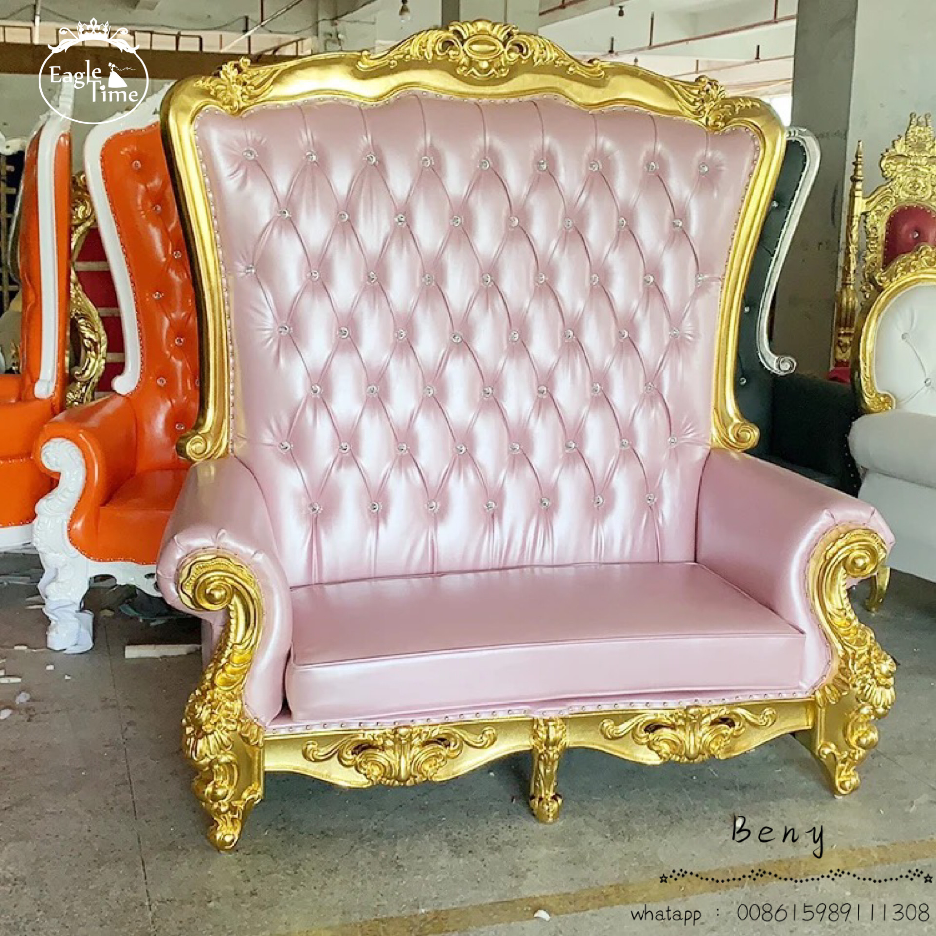 Luxury High Back Double Banquet Throne Chair for Bride and Groom for Hotel Weddings and Party Events